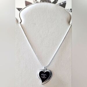 Silver and Black Heart Pendant Necklace